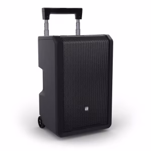 LD ANNY 10 portable PA speaker with extended trolley handle front angle view
